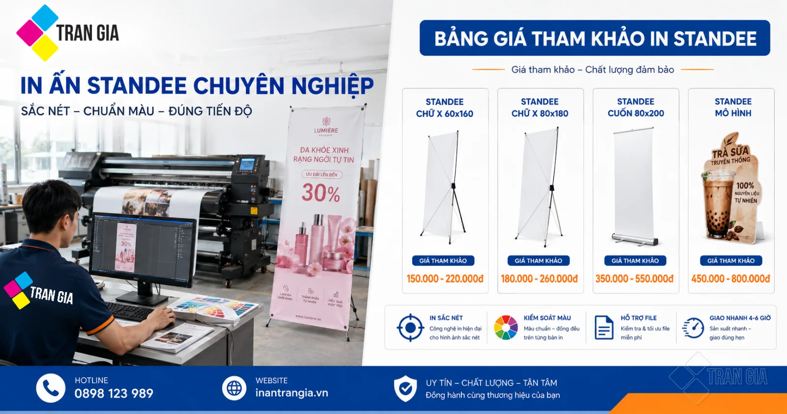 bang gia in standee da sua logo
