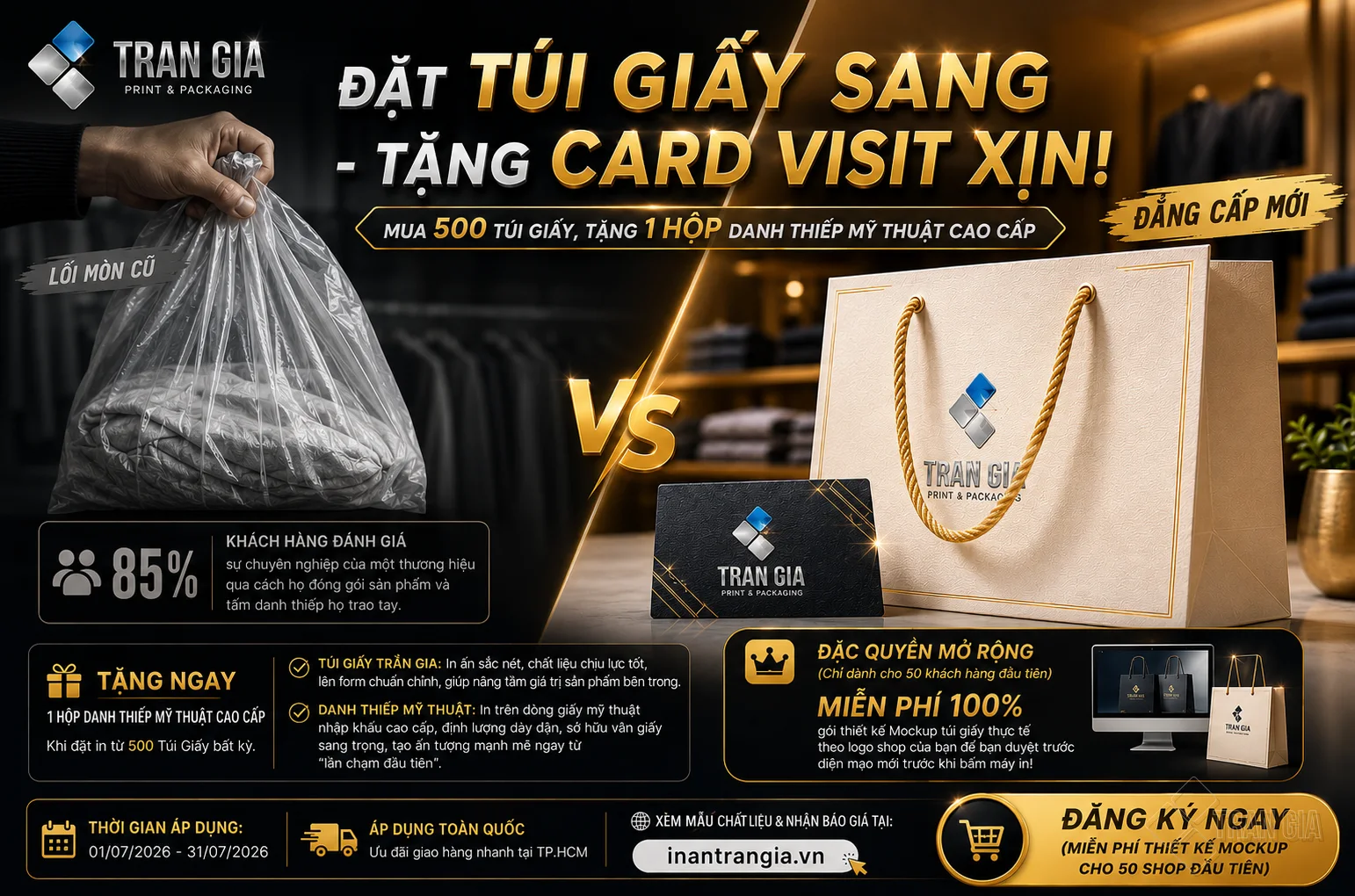 Ưu đãi đặt in túi giấy sang tặng hộp danh thiếp mỹ thuật cao cấp tại In Ấn Trần Gia