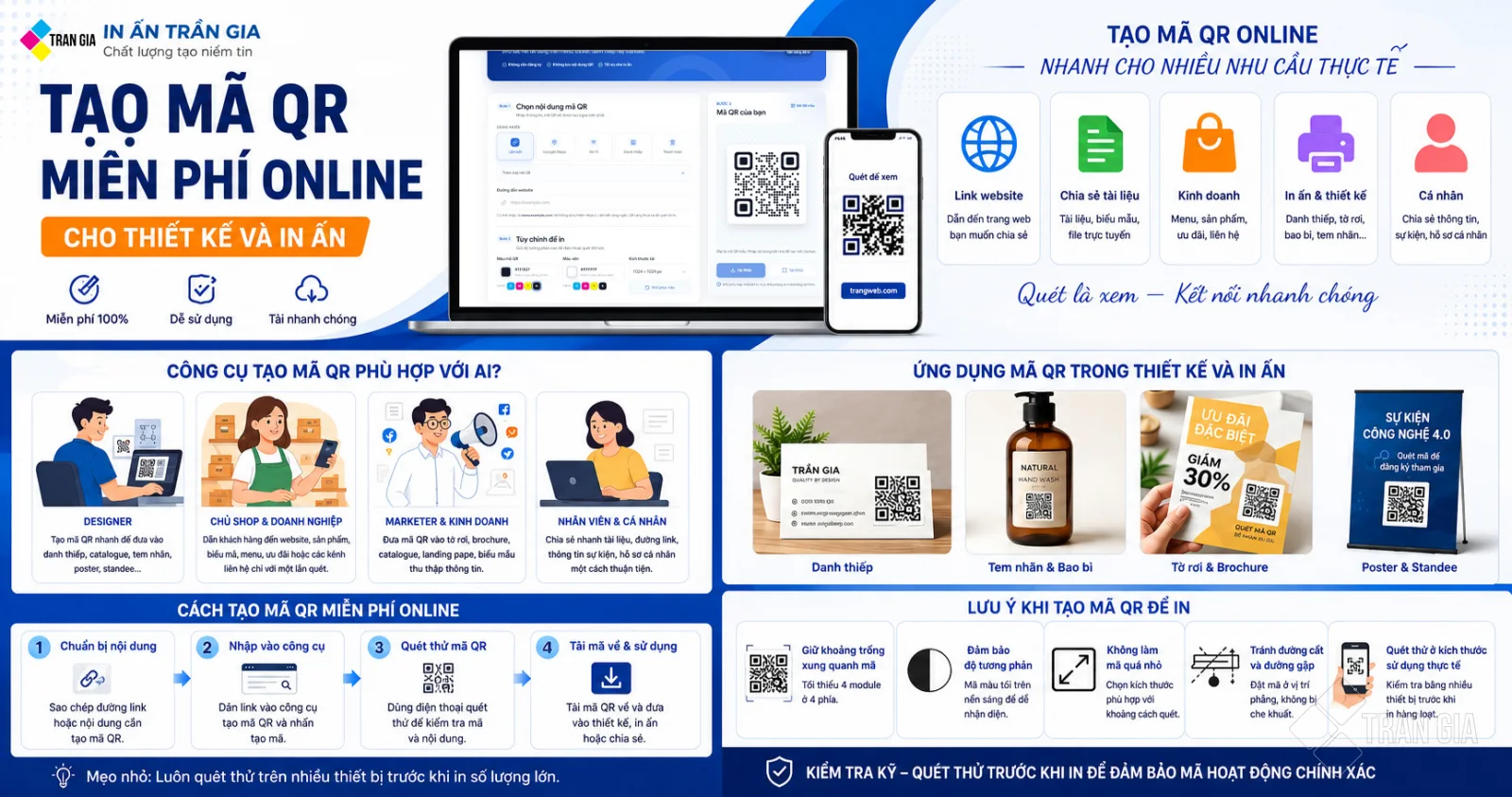 Bốn bước tạo mã QR miễn phí từ đường link và tải về sử dụng