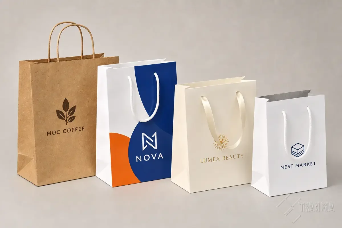 Chất liệu túi giấy kraft, couche, ivory, duplex in logo