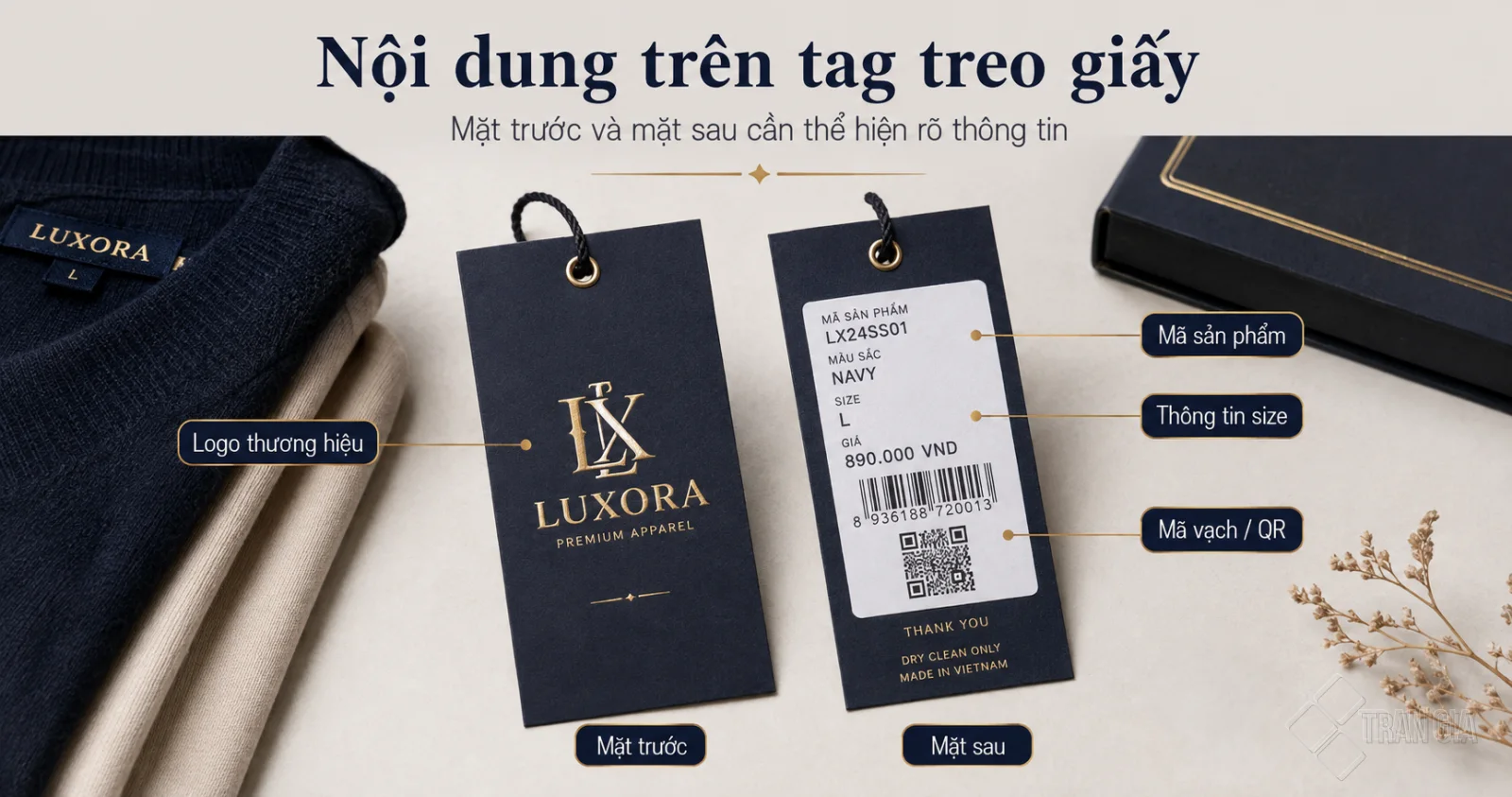Nội dung mặt trước và mặt sau của tag treo giấy quần áo