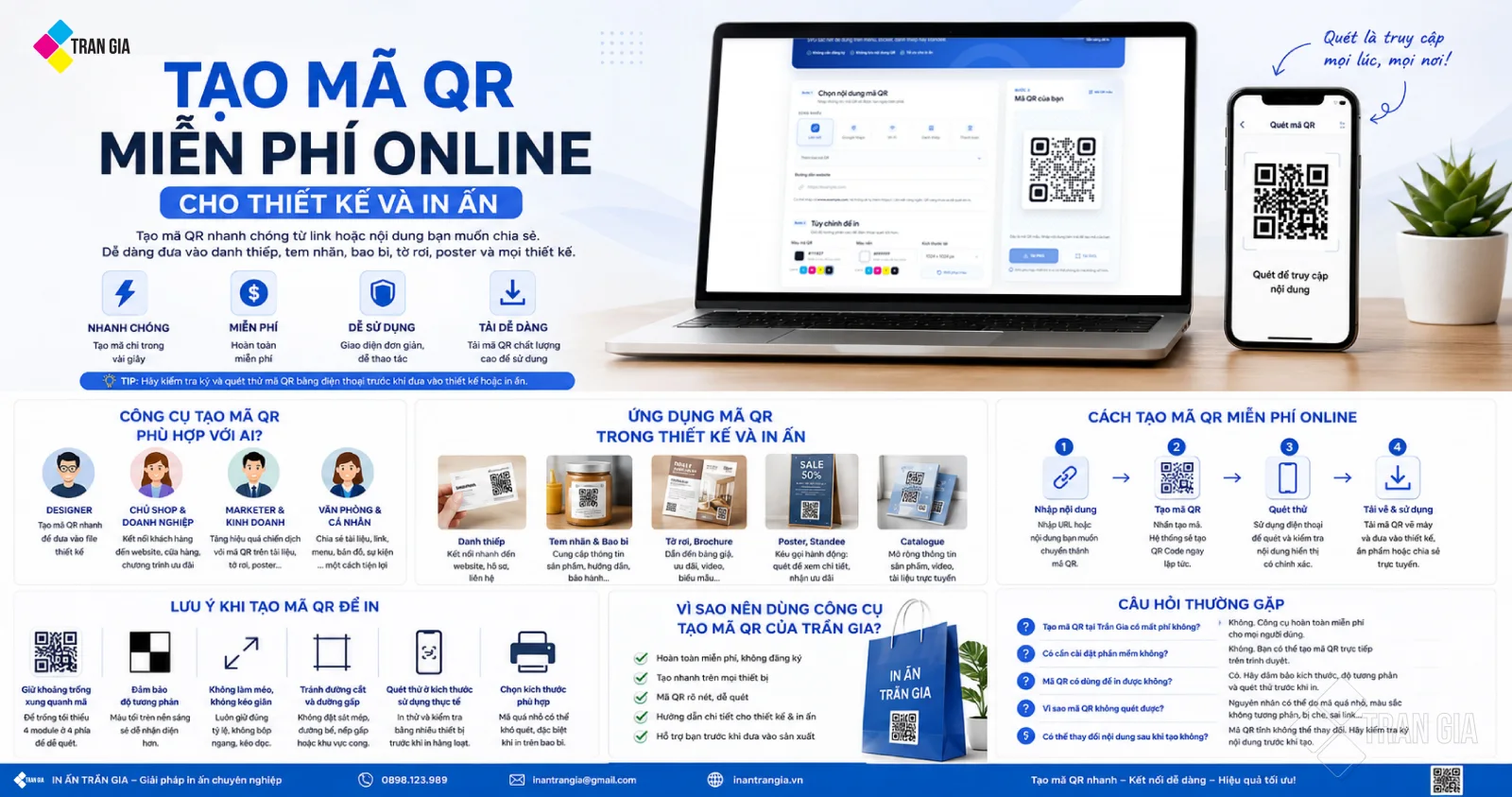 Tạo mã QR online cho website, tài liệu, kinh doanh, in ấn và nhu cầu cá nhân
