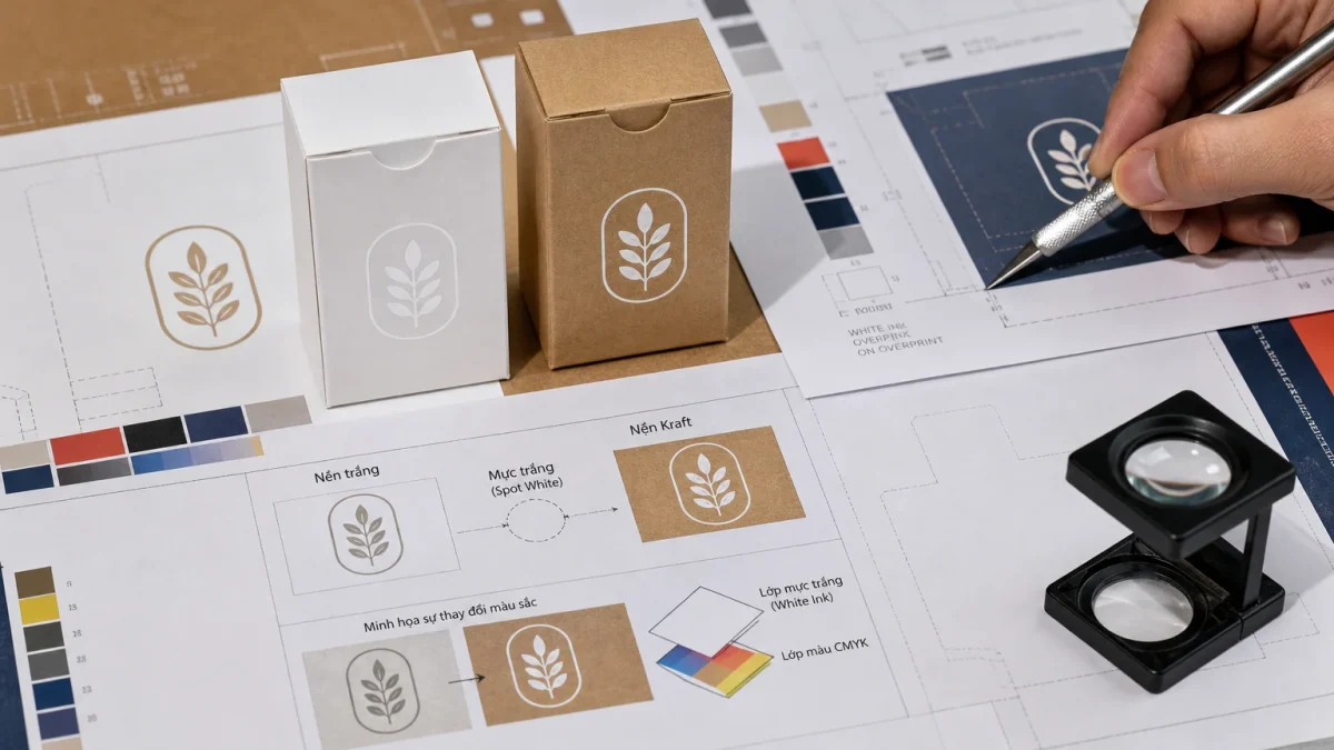 Ảnh minh họa cho Chuẩn bị file in mực trắng trên hộp Kraft ra sao?
