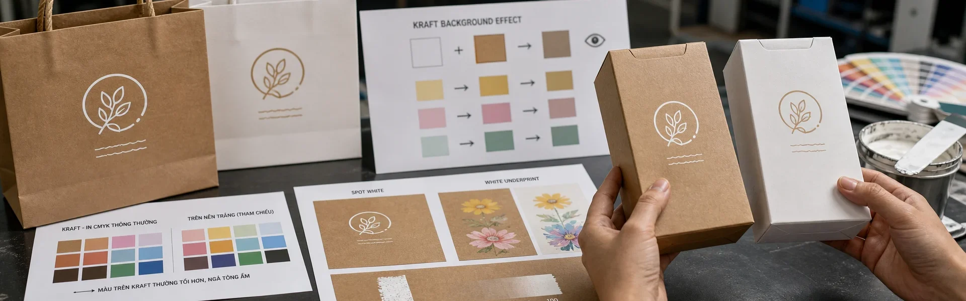 Làm hộp Kraft muốn logo trắng thì in cách nào?
