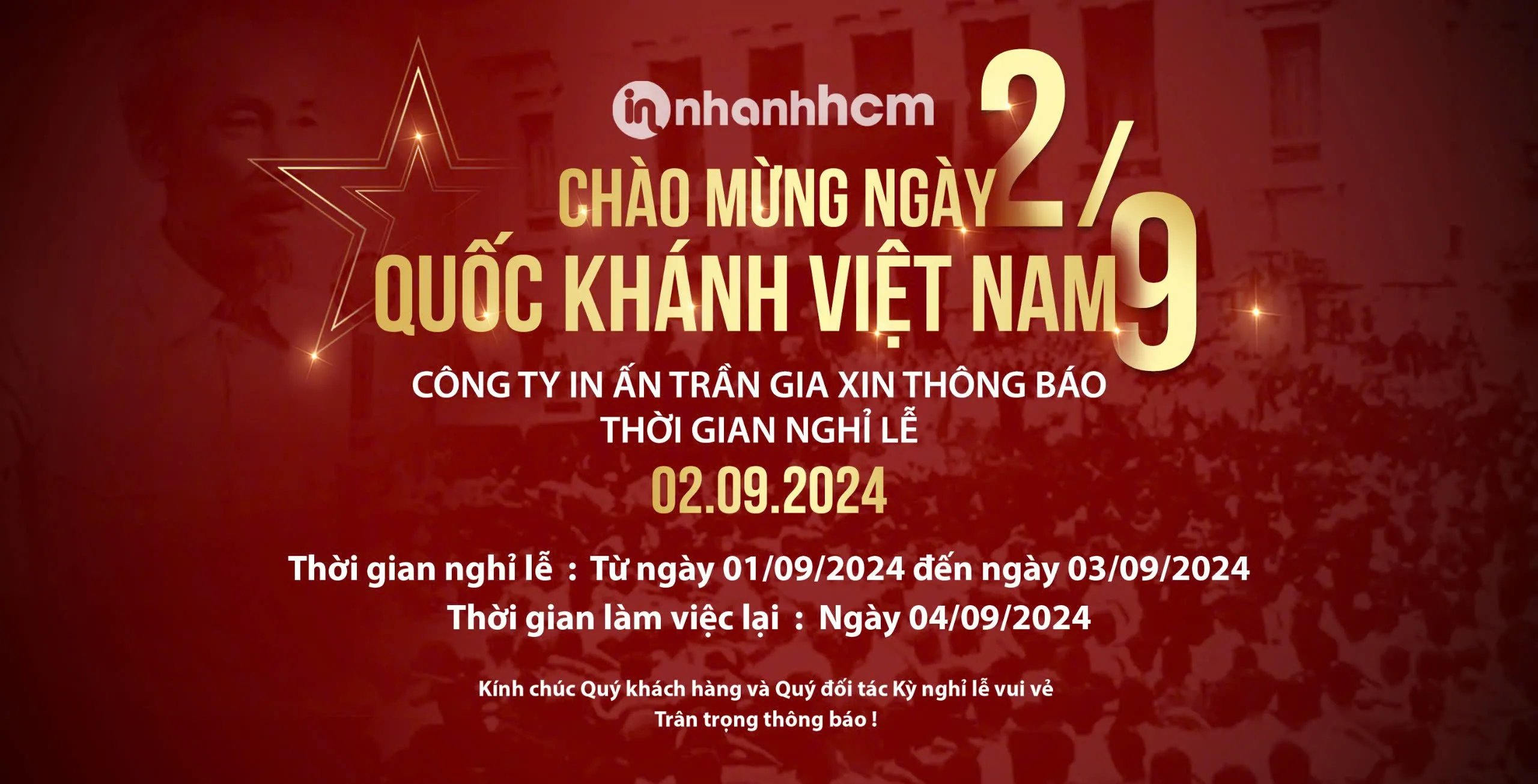 Thông báo lịch nghỉ lễ Quốc Khánh 2/9/2024