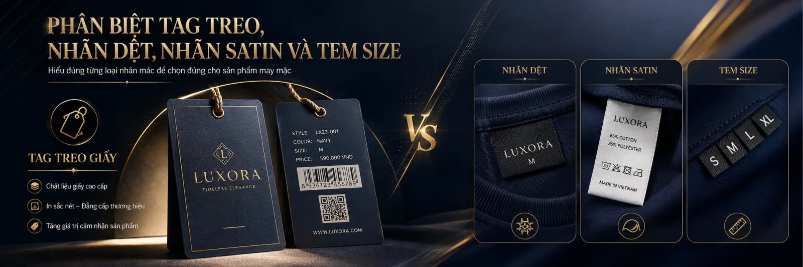 Phân Biệt Tag Treo, Nhãn Dệt, Nhãn Satin Và Tem Size