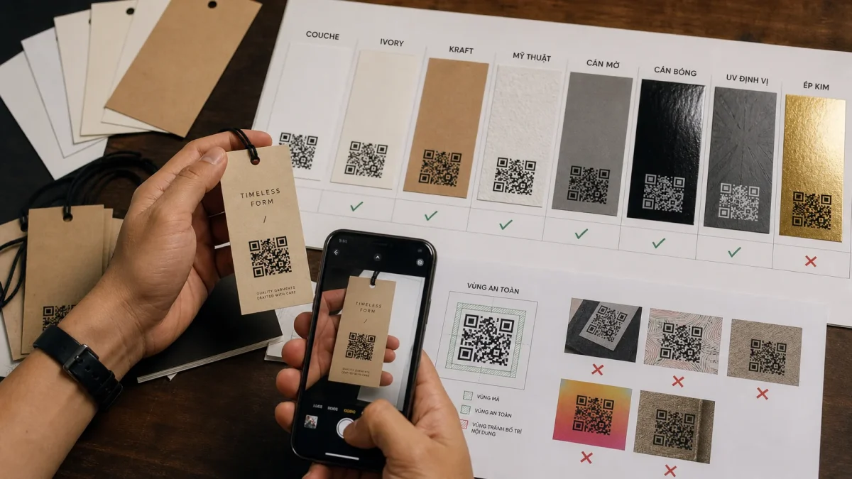 Ảnh minh họa cho Tương phản mã QR bị ảnh hưởng bởi giấy và gia công sau in