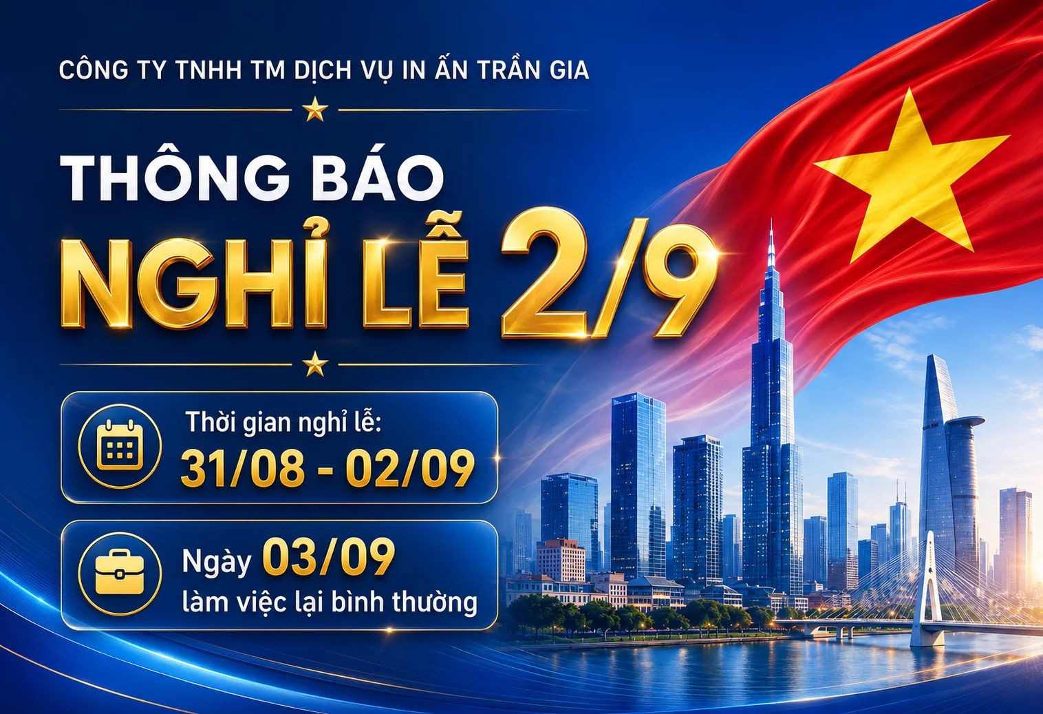 Thông báo nghỉ lễ 2-9 tại In Ấn Trần Gia